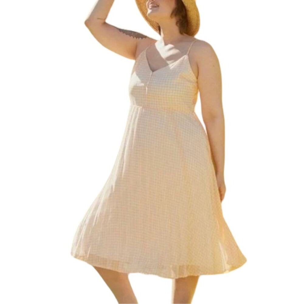 NWT MODCLOTH Peach Gingham Chiffon Midi Sun Dress  SZ 3X